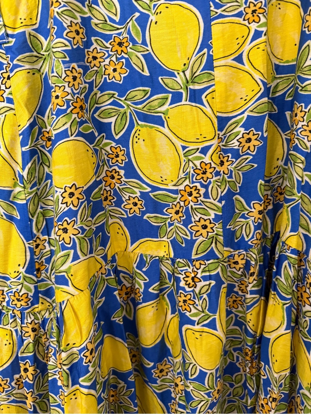 NWOT Yellow & Blue Lemon-Print Midi Dress with Tie Waist - Picture 12 of 16